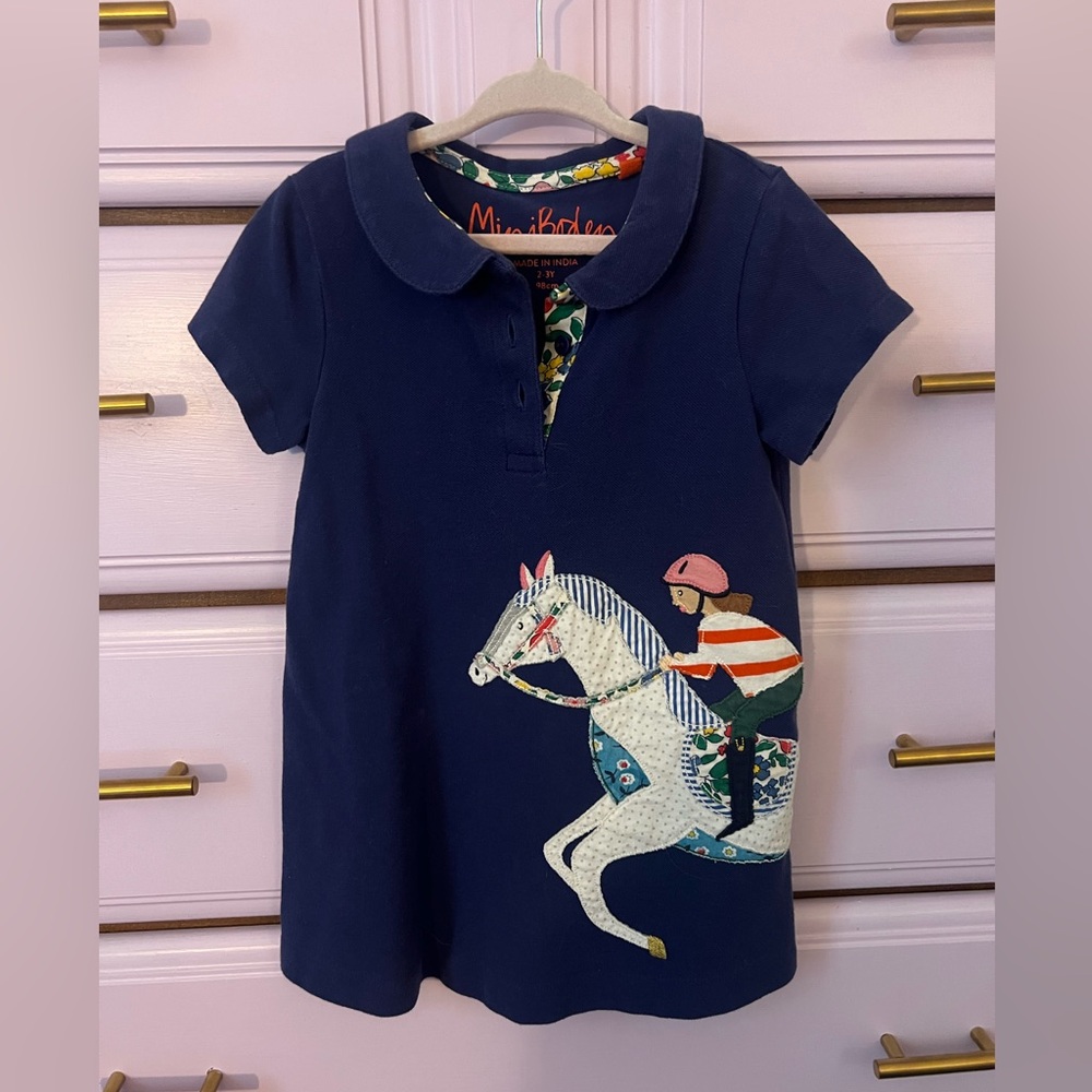 Mini Boden Blue Polo with Horse Rider Design